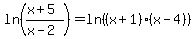ln%28%28x%2B5%29%2F%28x-2%29%29=ln%28%28x%2B1%29%28x-4%29%29