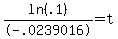 ln%28.1%29%2F-.0239016+=+t