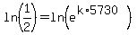 ln%281%2F2%29=ln%28e%5E%28k%2A5730%29%29