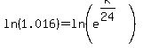 ln%281.016%29=ln%28e%5E%28k%2F24%29%29