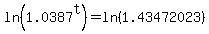 ln%281.0387%5Et%29=ln%281.43472023%29