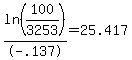 ln%28100%2F3253%29%2F-.137=25.417
