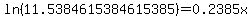 ln%2811.5384615384615385%29+=+0.2385x