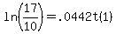 ln%2817%2F10%29=.0442t%281%29