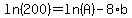 ln%28200%29+=+ln%28A%29-8%2Ab+
