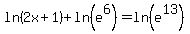 ln%282x%2B1%29+%2Bln%28e%5E6%29=ln%28e%5E13%29