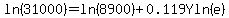 ln%2831000%29=ln%288900%29%2B0.119Yln%28e%29