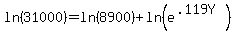 ln%2831000%29=ln%288900%29%2Bln%28e%5E%28.119Y%29%29