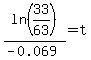 ln%2833%2F63%29%2F%28-0.069%29+=+t