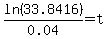 ln%2833.8416%29%2F0.04+=+t