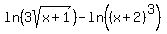 ln%283sqrt%28x%2B1%29%29+-+ln%28%28x%2B2%29%5E3%29