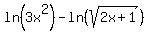 ln%283x%5E2%29-ln%28sqrt%282x%2B1%29%29