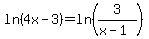 ln%284x-3%29+=+ln%283%2F%28x-1%29%29