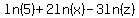ln%285%29%2B2ln%28x%29-3ln%28z%29