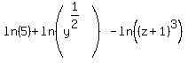 ln%285%29+%2B+ln%28y%5E%281%2F2%29%5E%22%22%29+-+ln%28%28z%2B1%29%5E3%29