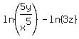 ln%285y%2Fx%5E5%29-ln%283z%29
