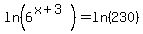 ln%286%5E%28x%2B3%29%29=ln%28230%29