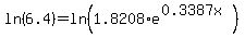 ln%286.4%29=ln%281.8208%2Ae%5E%280.3387x%29%29
