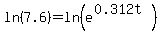 ln%287.6%29+=+ln%28e%5E%280.312t%29%29