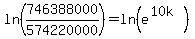 ln%28746388000%2F574220000%29+=+ln%28e%5E%2810k%29%29