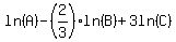 ln%28A%29+-%282%2F3%29ln%28B%29+%2B+3ln%28C%29