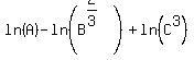 ln%28A%29+-ln%28B%5E%282%2F3%29%29+%2B+ln%28C%5E3%29