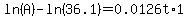 ln%28A%29-ln%2836.1%29=0.0126t%2A1