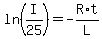 ln%28I%2F25%29+=+-R%2At%2FL