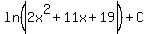 ln%28abs%282x%5E2%2B11x%2B19%29%29+%2B+C