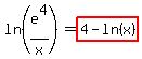 ln%28e%5E4%2Fx%29=highlight%284-ln%28x%29%29