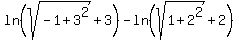 ln%28sqrt%28-1%2B3%5E2%29%2B3%29-+ln%28sqrt%281%2B2%5E2%29%2B2%29