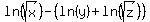 ln%28sqrt%28x%29%29+-+%28ln%28y%29+%2B+ln%28sqrt%28z%29%29%29