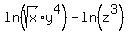 ln%28sqrt%28x%29%2Ay%5E4%29-ln%28z%5E3%29