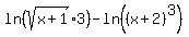 ln%28sqrt%28x%2B1%29%2A3%29+-+ln%28%28x%2B2%29%5E3%29