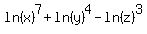 ln%28x%29%5E7+%2B+ln%28y%29%5E4+-+ln%28z%29%5E3
