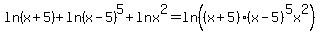 ln%28x%2B5%29%2Bln%28x-5%29%5E5+%2B+lnx%5E2+=+ln%28%28x%2B5%29%28x-5%29%5E5x%5E2%29