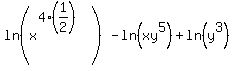ln%28x%5E%284%281%2F2%29%29%5E%22%22%29-ln%28xy%5E5%29%2Bln%28y%5E3%29