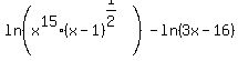 ln%28x%5E15%28x-1%29%5E%281%2F2%29%29-ln%283x-16%29