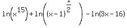 ln%28x%5E15%29%2Bln%28%28x-1%29%5E%281%2F2%29%29-ln%283x-16%29