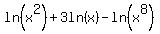 ln%28x%5E2%29%2B3ln%28x%29-ln%28x%5E8%29