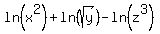 ln%28x%5E2%29+%2B+ln%28sqrt%28y%29%29+-+ln%28z%5E3%29
