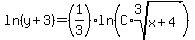 ln%28y%2B3%29=%281%2F3%29ln%28C%2Aroot%283%2Cx%2B4%29%29