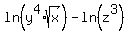 ln%28y%5E4%2Asqrt%28x%29%29-ln%28z%5E3%29