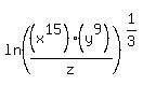 ln+%28%28x%5E15%29%28y%5E9%29%2Fz%29%5E%281%2F3%29