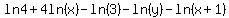 ln4%2B4ln%28x%29-ln%283%29-ln%28y%29-ln%28x%2B1%29