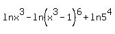 lnx%5E3+-+ln%28x%5E3-1%29%5E6+%2B+ln5%5E4
