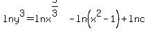 lny%5E3+=+lnx%5E%285%2F3%29+-+ln%28x%5E2-1%29%2B+lnc