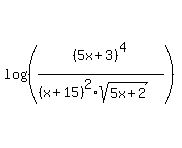 log%28%28%285x%2B3%29%5E4%2F%28%28x%2B15%29%5E2%2Asqrt%285x%2B2%29%29%29%29