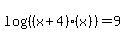 log%28%28%28x%2B4%29%28x%29%29%29=9