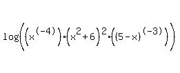 log%28%28%28x%5E-4%29%28x%5E2%2B6%29%5E2%28%285-x%29%5E-3%29%29%29